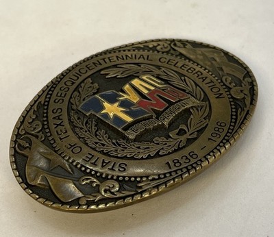 Vintage 1986 Texas Sesquicentennial Brass Belt Buckle Rare  display picture 3