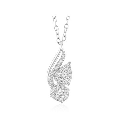 14K White Gold 0.325Ct Lab Grown Diamond Unique Pendant Silver Cable Chain 18''