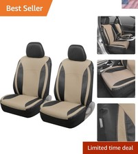Elegant Beige Faux Leather Car Front Seat Covers - Easy Install Durable Design Elegant Beige Faux Leather Car Front Seat Covers - Easy Install Durable Design