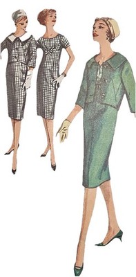 1950 s Curved Empire Sheath Dress &flatter 4 Dart jacket Simplicity 2420 B 40