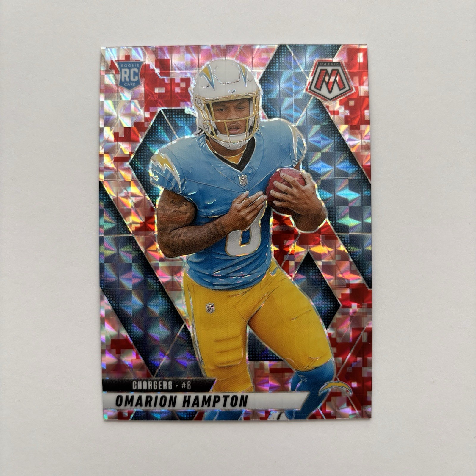 2025 Panini Mosaic #335 Omarion Hampton Mosaic Camo Red