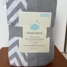 Cloud Island 2-Pack Play Yard Jersey 100 Cotton Fitted Sheets- Chevron Gray