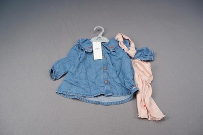 M&S Baby Jeanshemd mit Kirschstickerei und rosa Stirnband Set 3-6 Monate