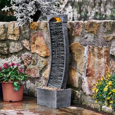 Garden Water Feature Outdoor LED Fountain Curved Waterfall Grey Teamson