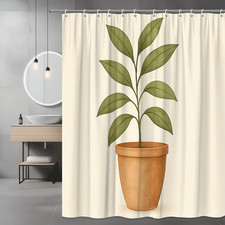 Green Plant Shower Curtain - Botanical Decor for Bathroom