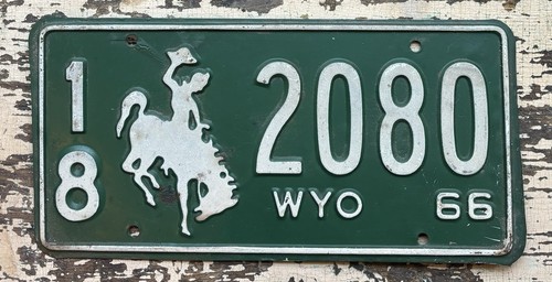 Old 66 WY. Barn Find Muscle Car Vintage 1966 Wyoming license Plate 18 2080