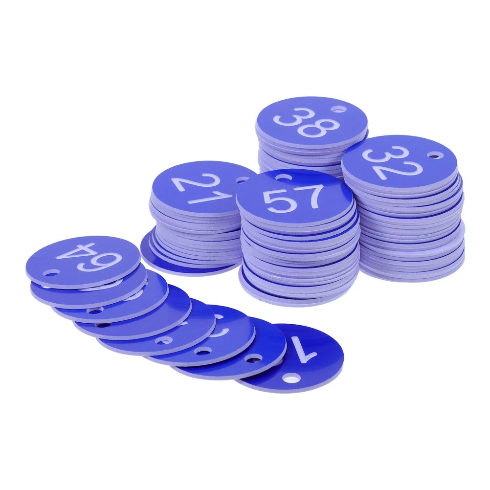 Etiquetas de identificación con número de plástico azul reutilizables 100 piezas para clasificación y marcado