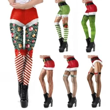 NEW Sexy Christmas Leggings Womens 3d Printed Garter Belt High Waist Xmas Santa