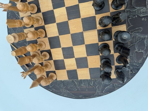 Vintage 🔥African Makonde Chess 🔥Set With Board Wood Pieces - Picture 8 of 13