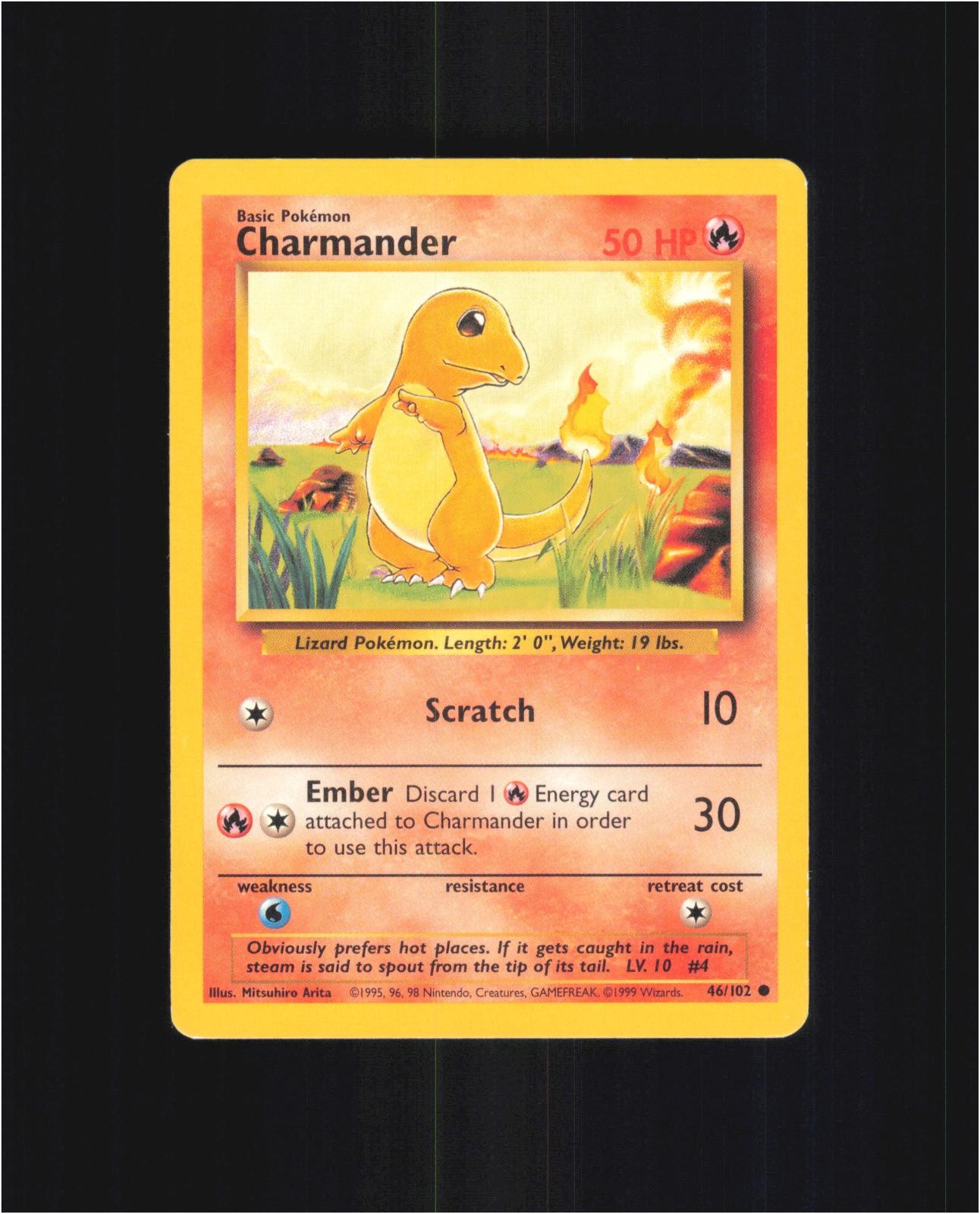 Charmander 46/102 Common Base Set Unlimited Pokemon Moderately Played