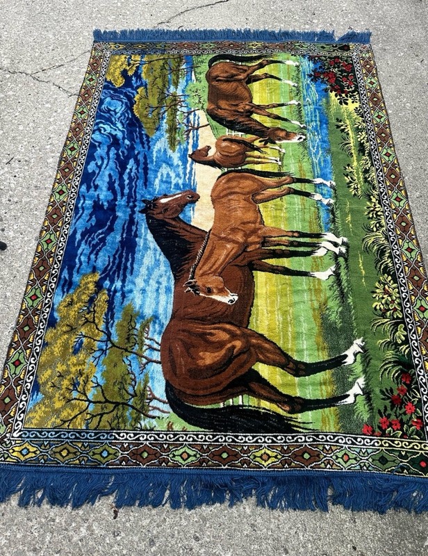 Vintage 1970s Horse Tapestry Wall Hanging