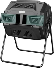 Compost Tumbler Outdoor, 43-Gal Dual Chamber Compost Bin with 2 Sliding Door and