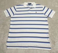 Polo Ralph Lauren Shirt Men's XL White Blue Striped Short Sleeve Vintage 90s