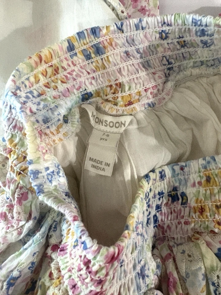 Monsoon Floral print broderie skirt multi & Matching Sleeveless Top Girls Sz 8 - Image 2 of 4