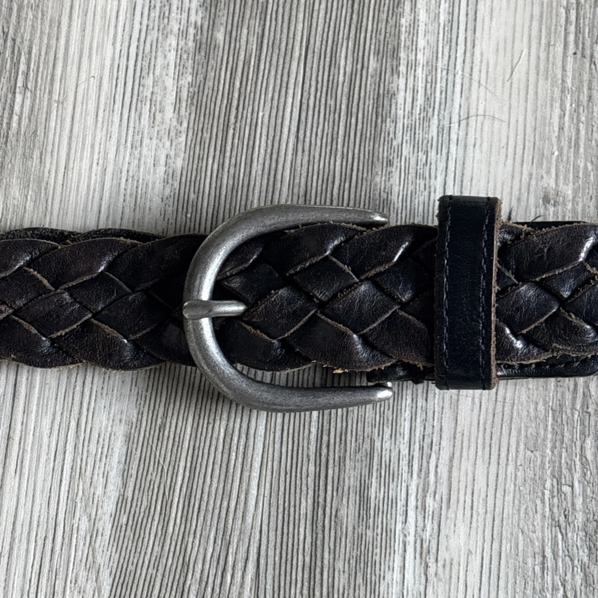Vtg Y2K American Eagle Outfitters Woven Leather Belt Silver Concho Boho Size S/M Miss Clementine Antique Style Etched Silver Square Concho  main image 4