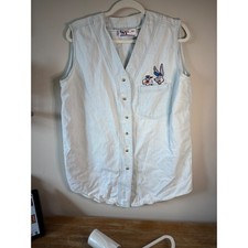 Vintage Looney Tunes Denim Vest Sleeveless Button Up Bugs Bunny Sylvester