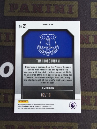 2024-25 Panini Prizm Tim Iroegbunam Emergent Gold 2/10 Aston Villa Everton - Picture 2 of 2