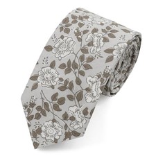 Floral Ties for Men Flower Pattern Mens Ties 2.8" Cotton White Brown Cream