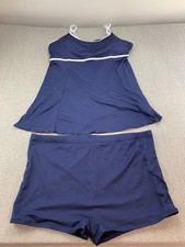 Ribbed Knit 2 PC Tankini Swimsuit Women size 4XL Blue White Swim Shorts Slimming