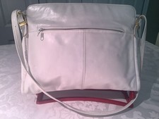 Vintage White Leather Handbag, Spacious, 1980's Double Straps