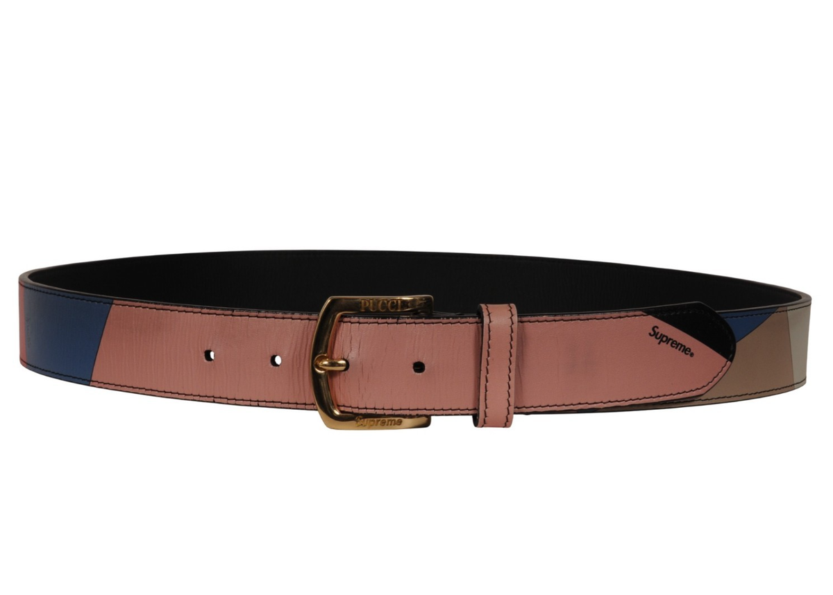 Emilio Pucci Supreme Logo Leather Belt Dusty Pink Blue Tan Size L