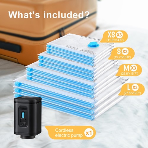 Kompakte 12er Pack Reise Vakuumbeutel mit elektrischer Pumpe - Smart Packing Essentials - Bild 2 von 6