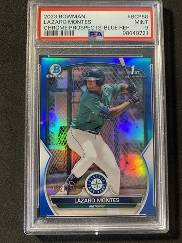 2023 Bowman BCP58 Lazaro Montes Chrome Prospects Blue Refractor /150 PSA 9 1st