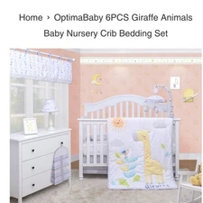 OptimaBaby 6PC Safari Giraffe Crib Bedding Set for Girls Multicolor