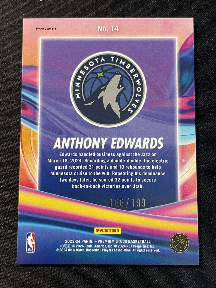 Tectonic Loading 2023-24 Panini Premium Stock Hoops Anti Anthony Edwards Tectonic 166/ ...