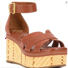 New Vince Camuto Linoah Wedge Sandal Resorts 8 Brown Leather Espadrille Platform