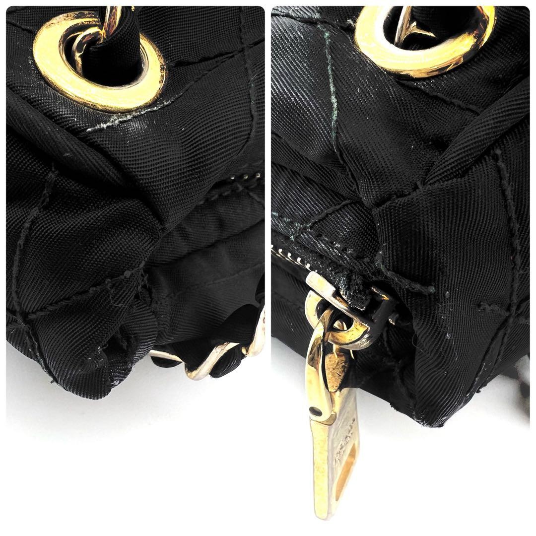 PRADA Shoulder Bag Black Quilting Gold Chain Nylon thumbnail 6