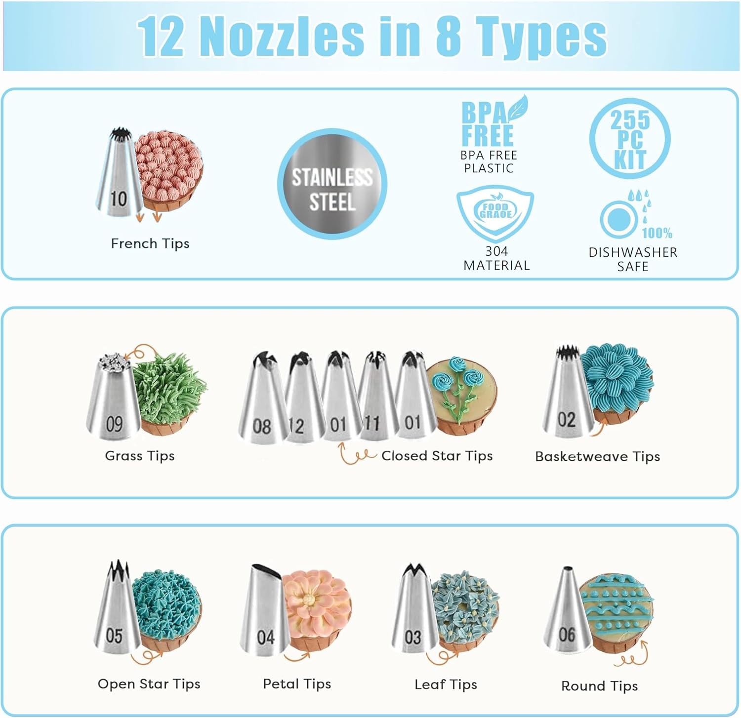 Cake Decorating Supplies Kit Tools 255pcs, Cake Decorating Set with Cake Turntab