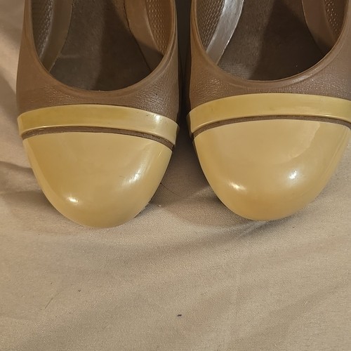 Crocs Women's Brown Rubber Wedge Heel Pumps Taupe Cap Toe Slip On Size 6W - Picture 8 of 16