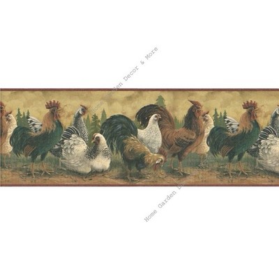 Tuscan Country Rooster Hen Chicken Barnyard Red Vinyl Wallpaper Border 10.25''