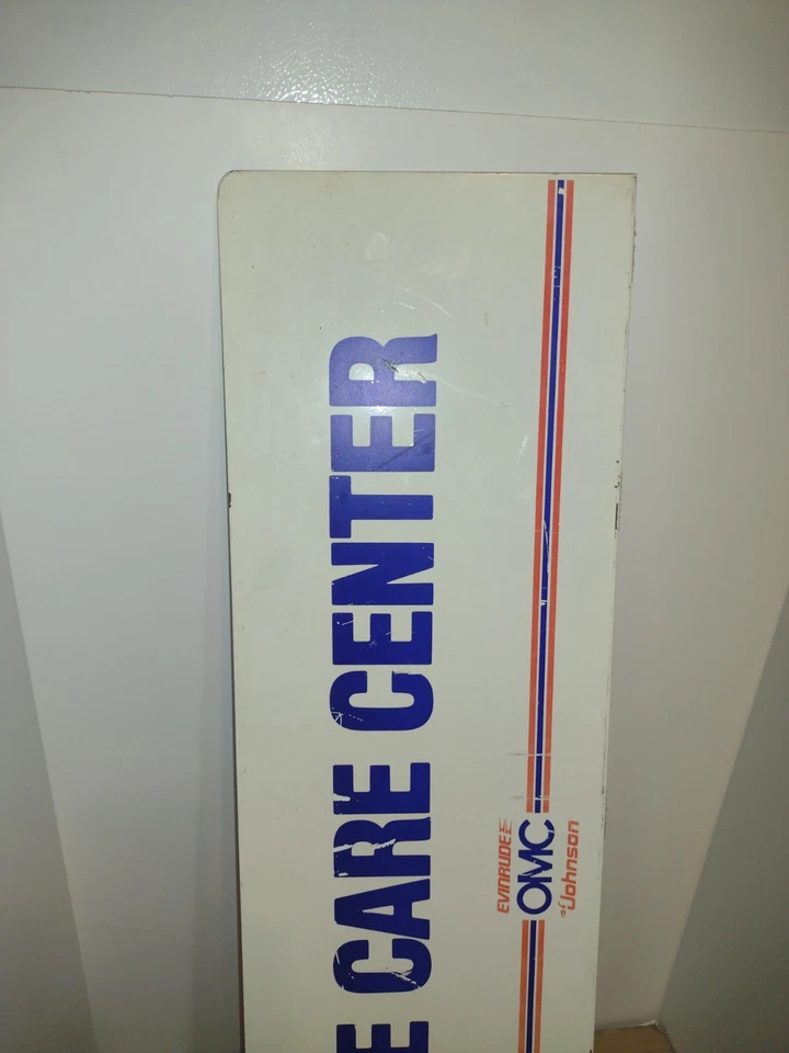 VINTAGE AUTHENTIC JOHNSON EVINRUDE OMC METAL engine care center topper SIGN - Image 2 of 4