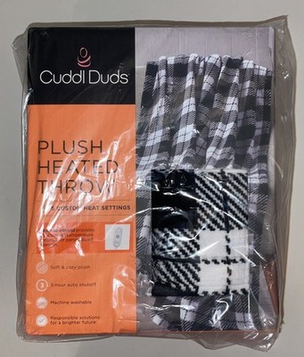 Cuddl Duds Plush Heated Throw Blanket Black White Buffalo Check