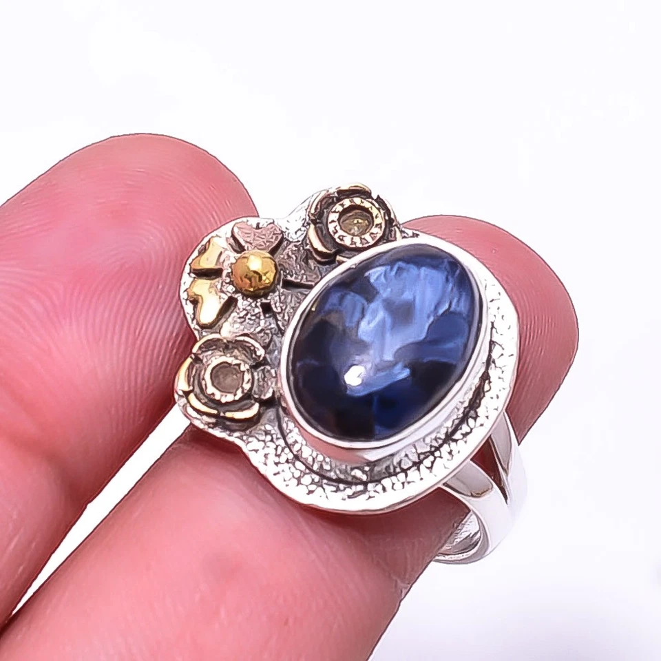 Anillo Pietersita-Namibea Dos Tonos Plata de Ley 925 s.8.5 R13, Regalo de Navidad Foto 3 de 4