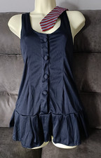 Ladies Fancy Dress Sexy Navy Blue School Pinafore With Tie- Mini Dress-Size 10