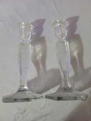 Vintage Elegant Etched Glass Candlestick Holders - Set of 2