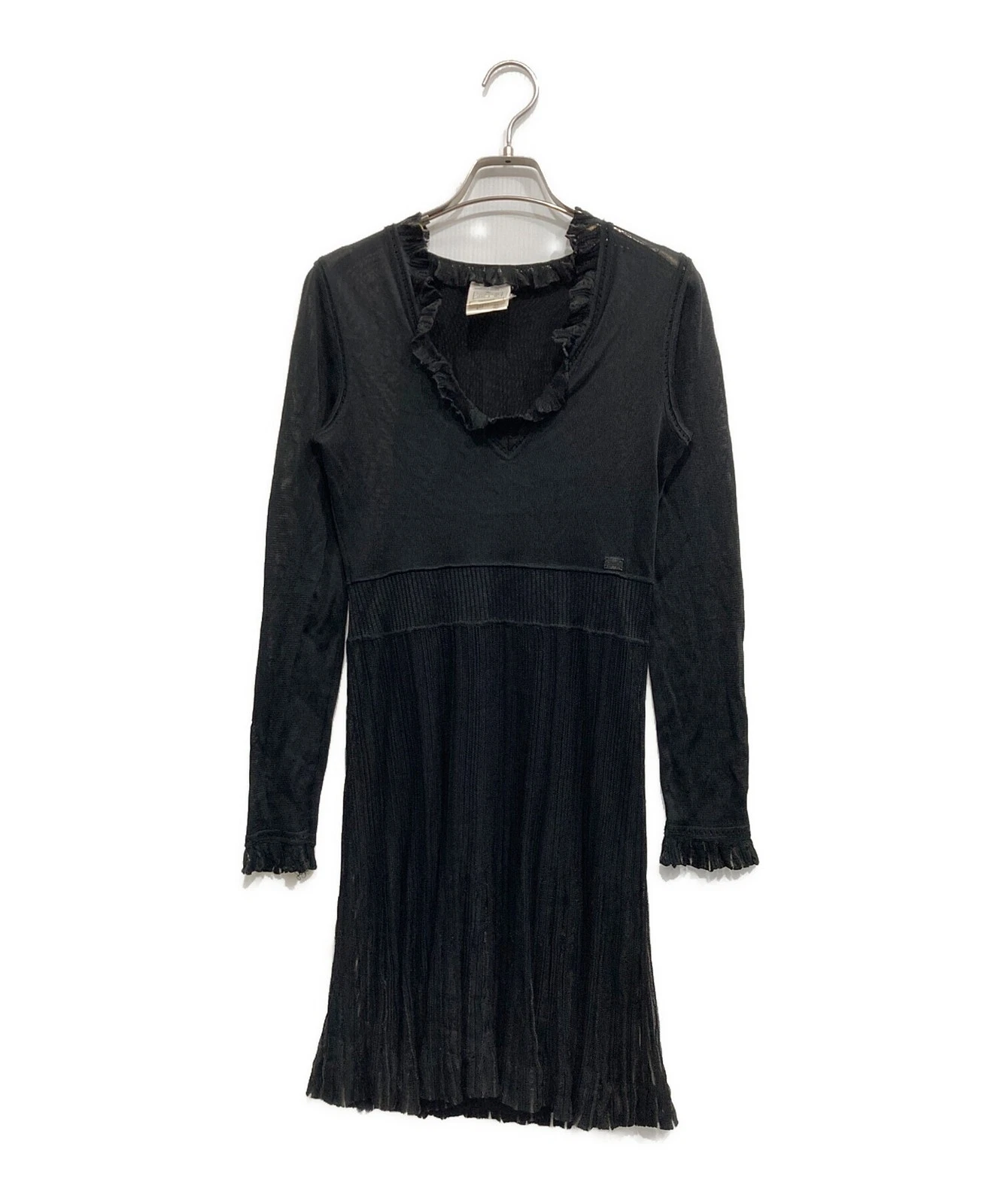 Chanel — CHANEL Black Sheer Dress Long Sleeve Rayon Blend Size 38 M France SR1987