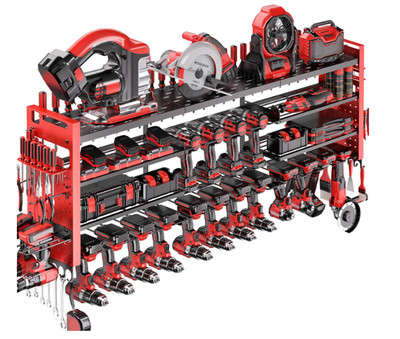 Rack de Herramientas 49,8 , Alta Resistencia, 4 Niveles, 18 Taladros. Rojo
