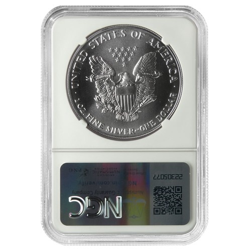 1991 1 $ 1 oz American Silver Eagle NGC MS69 Mint Error Obverse Strike Thru - Bild 2 von 2