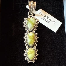 Southwestern PALOMINO TURQUOISE Triple Stone Sterling Silver 925 Pendant 