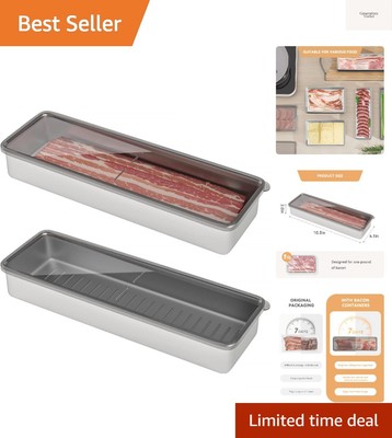 Bacon Container for Refrigerator, 1 Pack 304 Stainless Steel Airtight Deli Me...