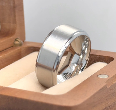 Brushed Stepped Edges Valentine Gifts Band 9mm Silver Titanium Anniversary Ring
