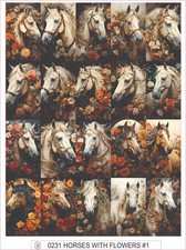 HORSES WITH FLOWERS 1 - COMPLETE SHEET OF 20 STICKERS