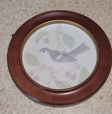 9 in w/Frame Crowning Touch Bluebird Raised Plate Picture - Japan EUC