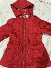Burberry Girl 7 yr Red Quilted Coat Jacket with Hoodie
