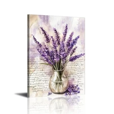 Lavender Wall Art Bathroom Decor Purple Floral Vase Canvas Print Painting Vin...