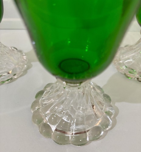 Set of 3 - Tall 5 7/8” Vintage Anchor Hocking Burple Green Glass Barware/Dessert - Picture 6 of 11